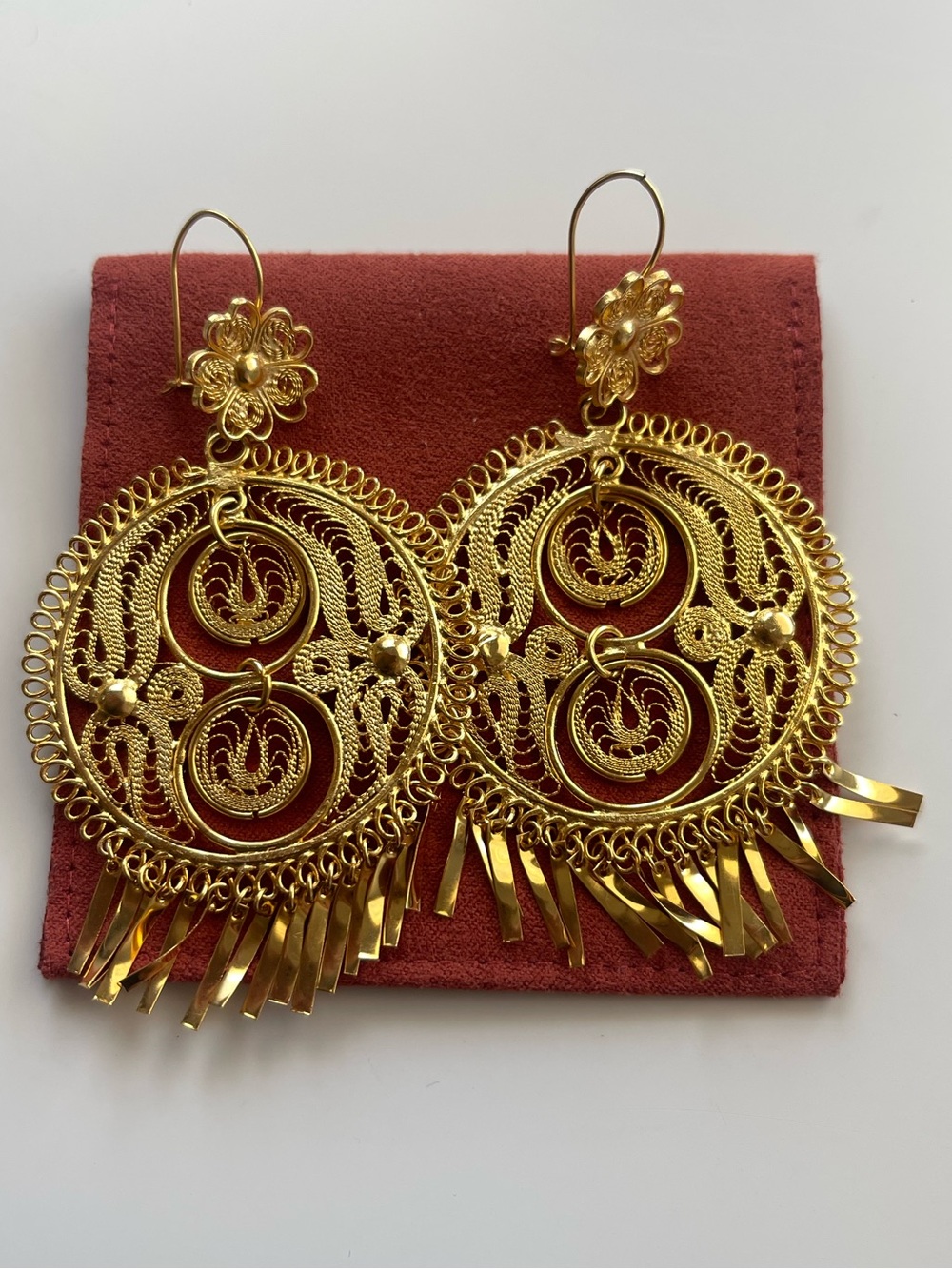 Vintage Gold Large Filigree Mexican Folk Art Earrings